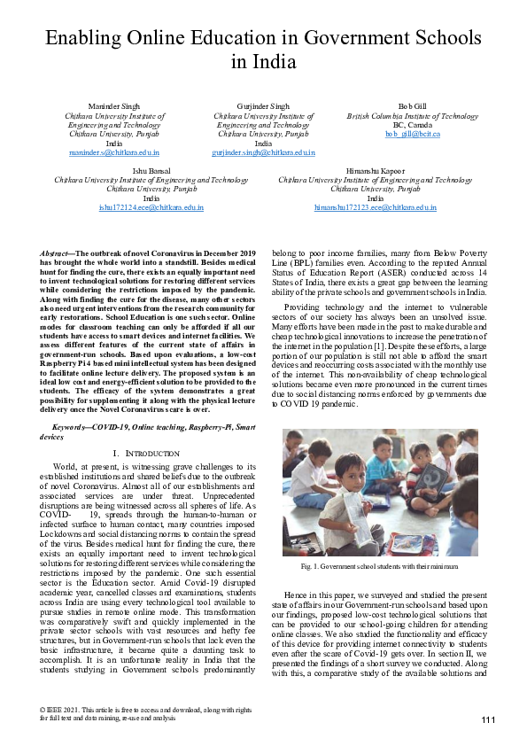(PDF) Enabling Online Education in Government Schools in India
