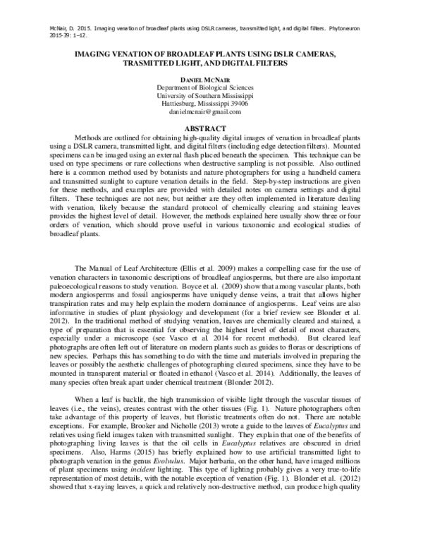 (PDF) Imaging Venation of Broadleaf Plants Using DSLR Cameras ...