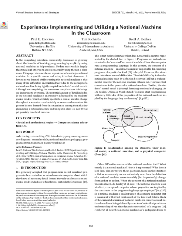 (PDF) Experiences Implementing and Utilizing a Notional Machine in the