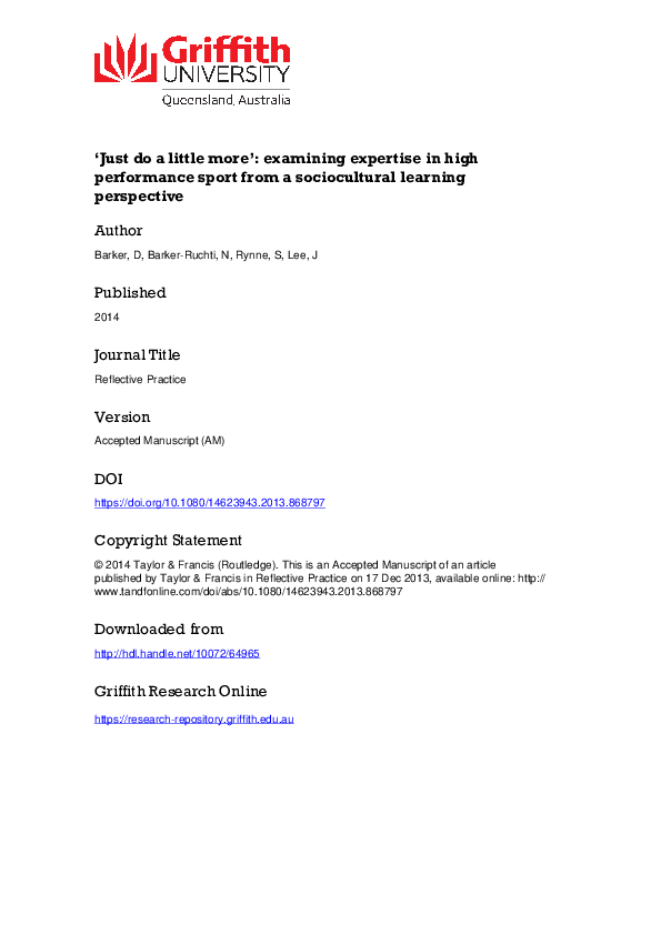 (PDF) ‘Just do a little more’: examining expertise in high performance ...