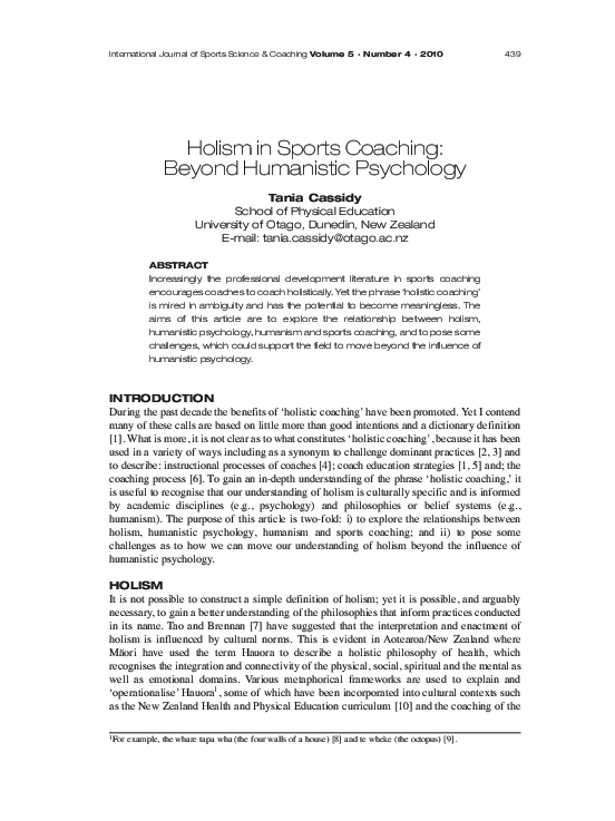 (PDF) Holism in Sports Coaching: Beyond Humanistic Psychology