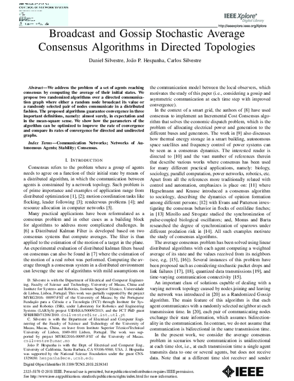 (PDF) Broadcast and Gossip Stochastic Average Consensus Algorithms in ...