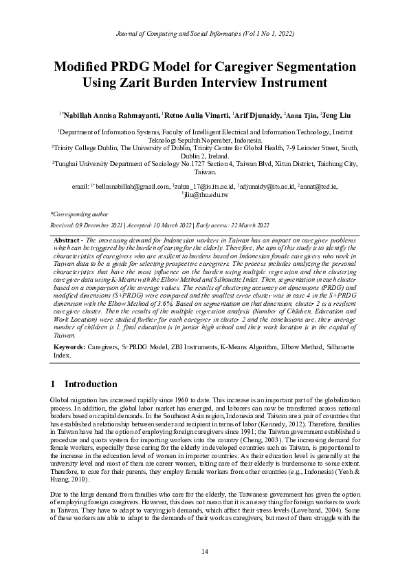 (PDF) Modified PRDG Model for Caregiver Segmentation Using Zarit Burden