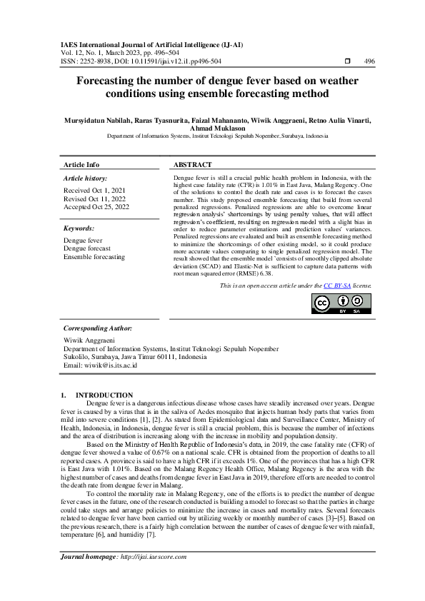 (PDF) Forecasting the number of dengue fever based on weather ...