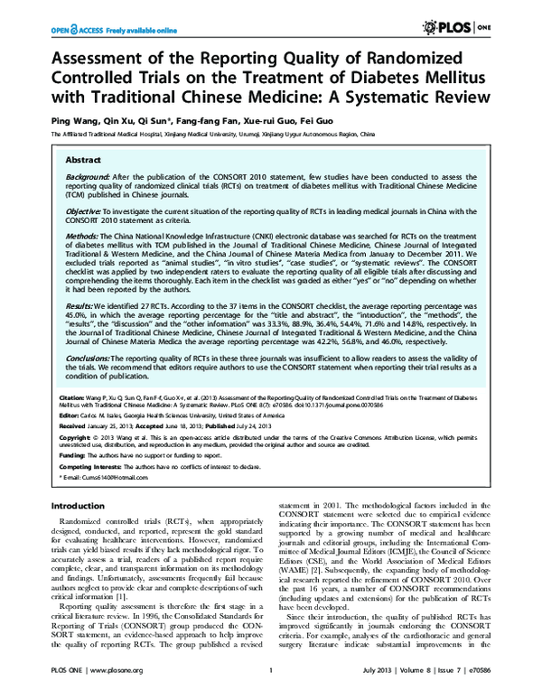 (PDF) Assessment of the reporting quality of randomized controlled ...
