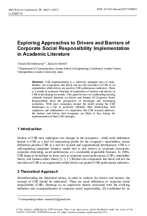 (PDF) Exploring Approaches to Drivers and Barriers of Corporate Social ...
