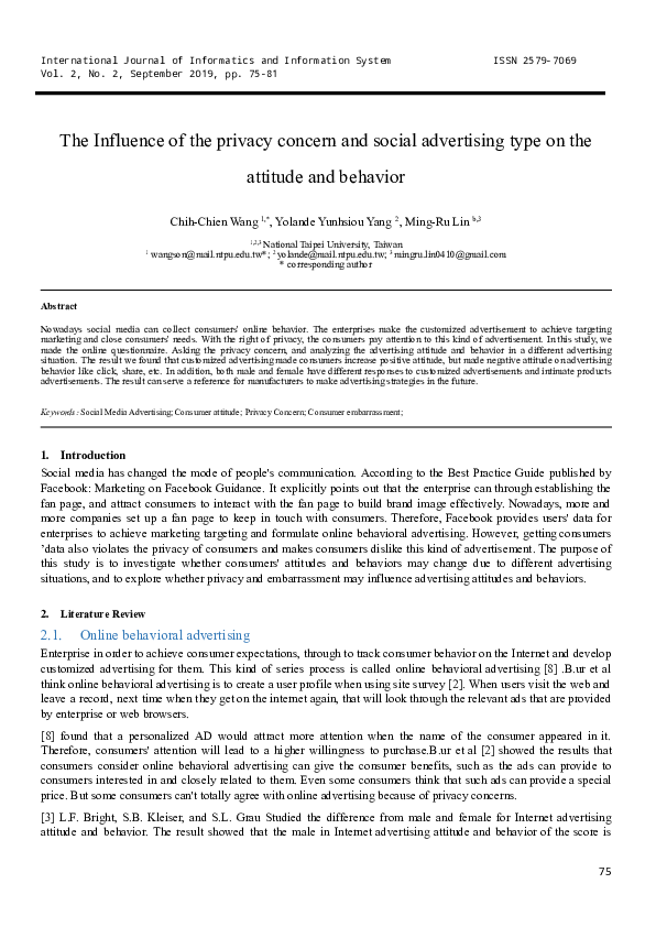 (PDF) The Influence of the privacy concern and social advertising type ...