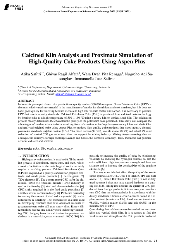 (PDF) Calcined Kiln Analysis and Proximate Simulation of High-Quality ...