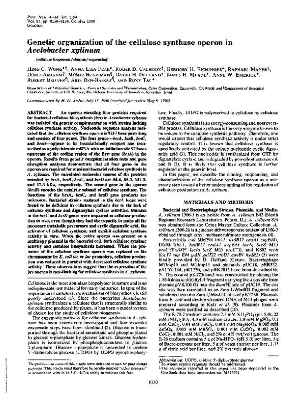 (PDF) Genetic organization of the cellulose synthase operon in ...