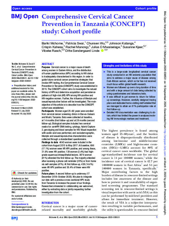 (PDF) Comprehensive Cervical Cancer Prevention in Tanzania (CONCEPT ...
