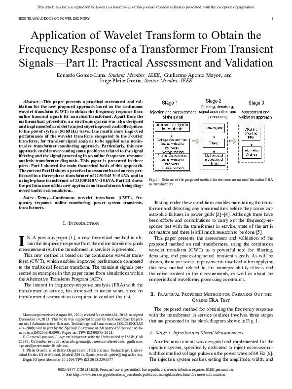 (PDF) Application of Wavelet Transform to Obtain the Frequency Response ...