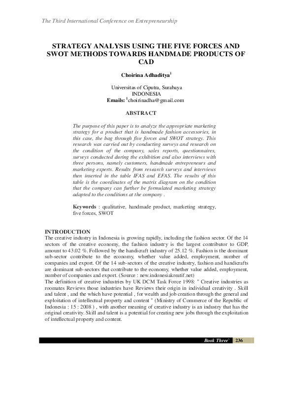 (PDF) Strategy Analysis Using the Five Forces and SWOT Methods Towards ...