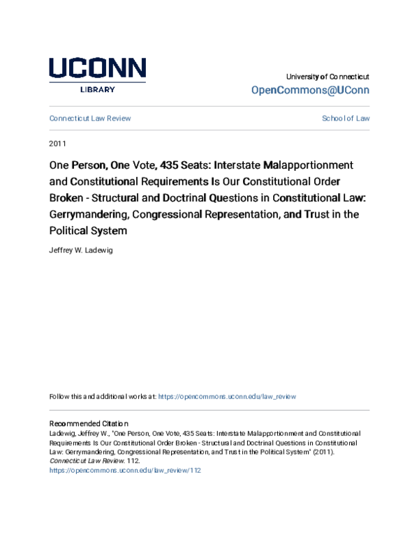 (PDF) One Person, One Vote, 435 Seats: Interstate Malapportionment and ...