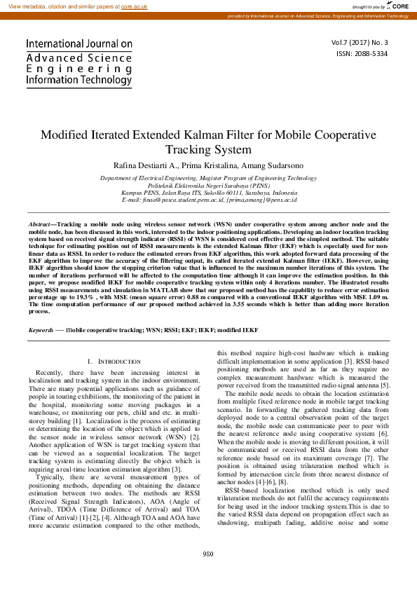 (PDF) Modified Iterated Extended Kalman Filter for Mobile Cooperative ...