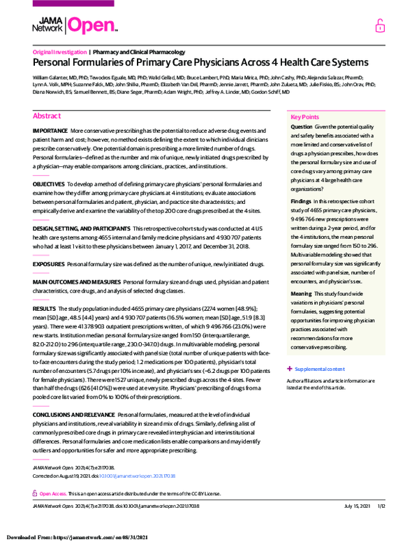 (PDF) Personal Formularies of Primary Care Physicians Across 4 Health ...