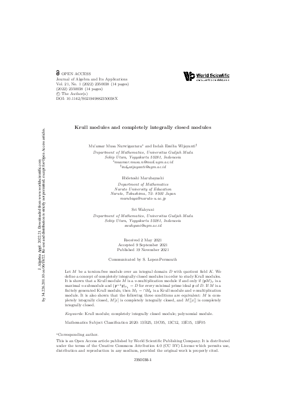 (PDF) Krull modules and completely integrally closed modules Sri Wahyuni and Hidetoshi