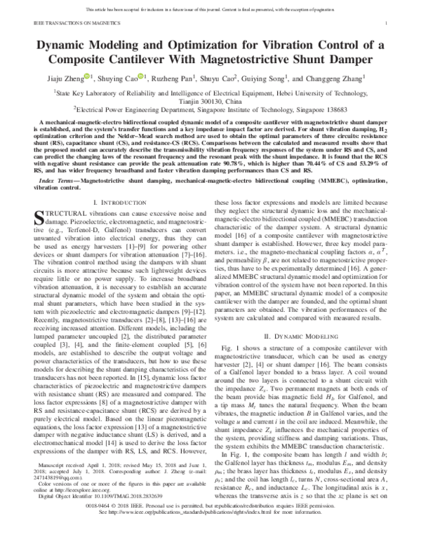 (PDF) Dynamic Modeling and Optimization for Vibration Control of a ...