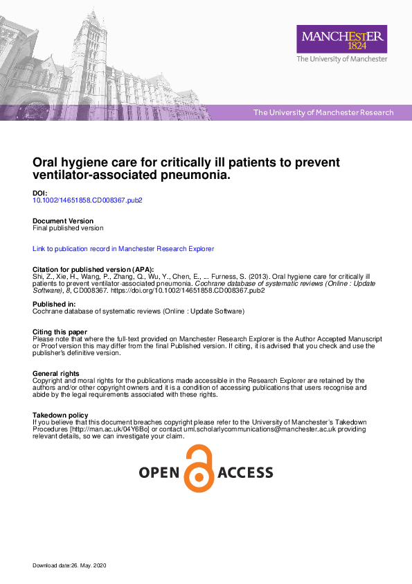 (PDF) Oral hygiene care for critically ill patients to prevent