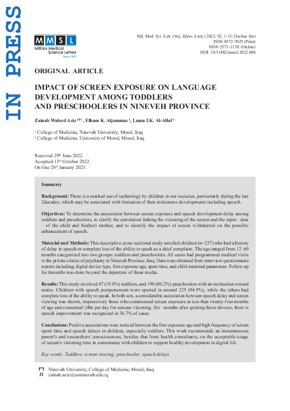 (PDF) Impact of Screen Exposure on Language Development Among Toddlers ...