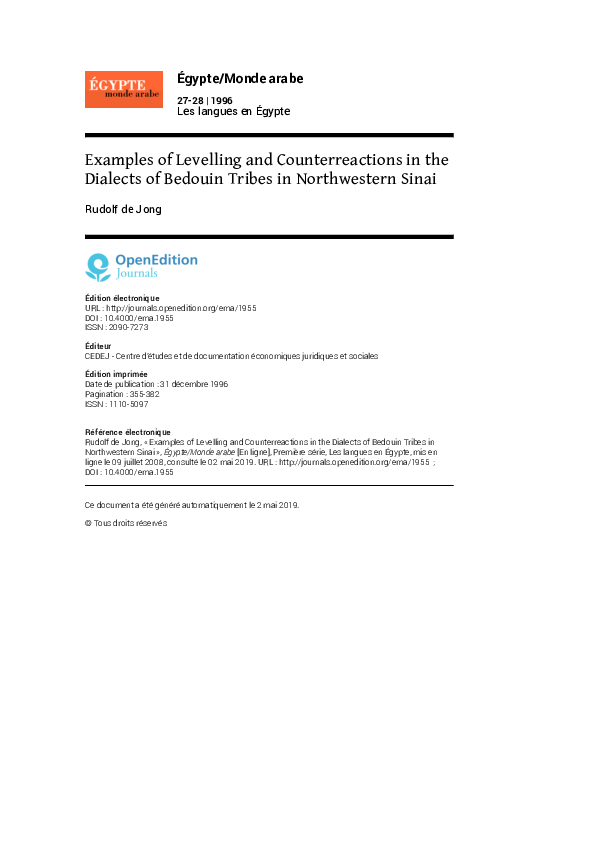 (PDF) Examples of Levelling and Counterreactions in the Dialects of ...