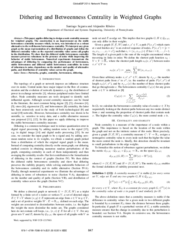 (PDF) Dithering and betweenness centrality in weighted graphs