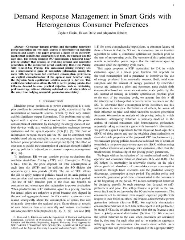 (PDF) Demand Response Management in Smart Grids With Heterogeneous ...