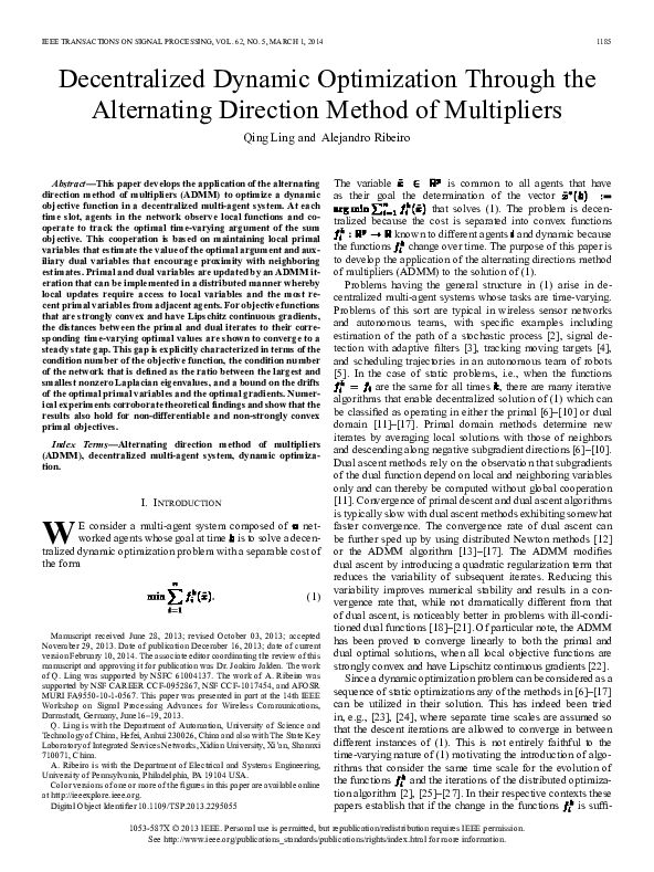 (PDF) Decentralized Dynamic Optimization Through the Alternating ...