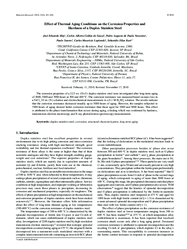 (PDF) Effect of thermal aging conditions on the corrosion properties ...