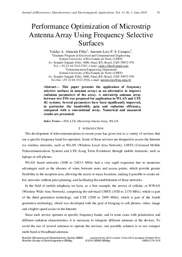 (PDF) Performance optimization of microstrip antenna array using ...