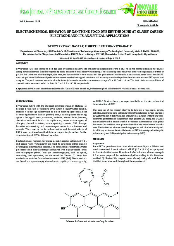 (PDF) Electrochemical Behavior of Xanthene Food Dye Erythrosine at