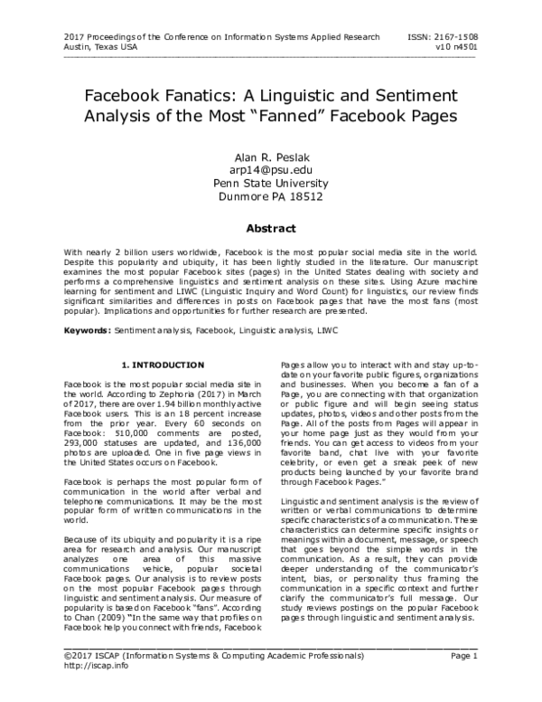 (PDF) Facebook Fanatics: A Linguistic and Sentiment Analysis of the ...