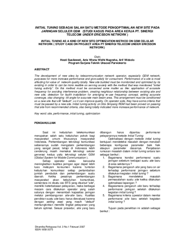 (PDF) Initial Tuning Sebagai Salah Satu Metode Pengoptimalan New Site ...