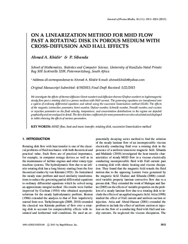 (PDF) On a Linearization Method for MHD Flow Past a Rotating Disk in ...