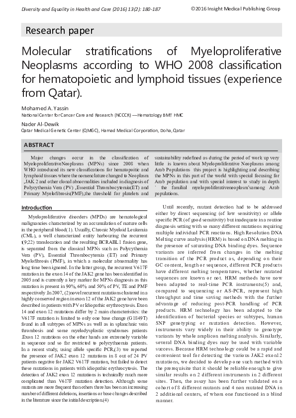 (PDF) Molecular stratifications of Myeloproliferative Neoplasms ...