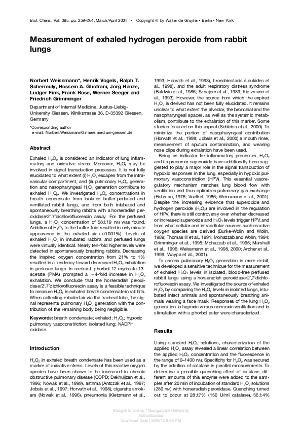 (PDF) Measurement of exhaled hydrogen peroxide from rabbit lungs