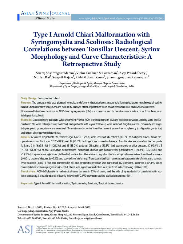 (PDF) Type I Arnold Chiari Malformation with Syringomyelia and ...