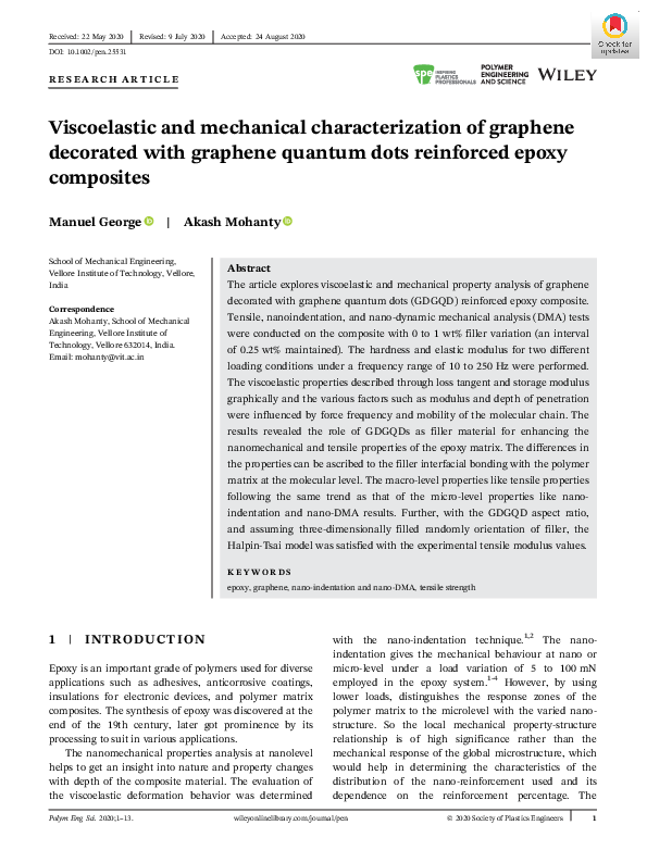 (PDF) Viscoelastic and mechanical characterization of graphene ...