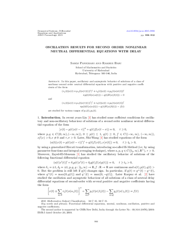 (PDF) OSCILLATION RESULTS FOR SECOND ORDER NONLINEAR NEUTRAL ...