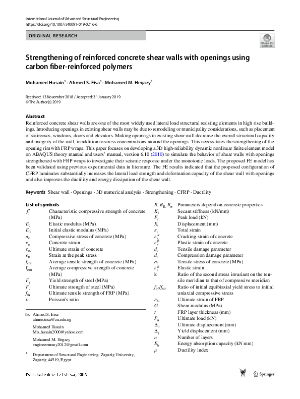 (PDF) Strengthening of reinforced concrete shear walls with openings ...