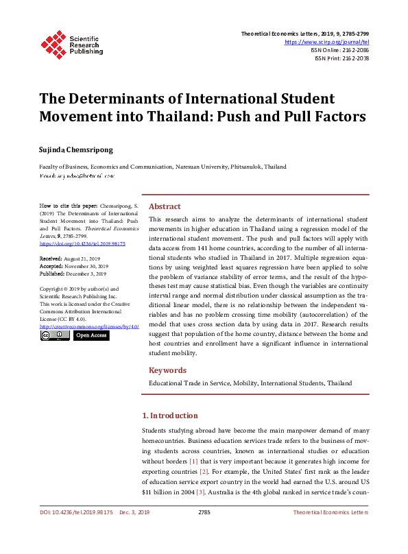 (PDF) The Determinants of International Student Movement into Thailand ...
