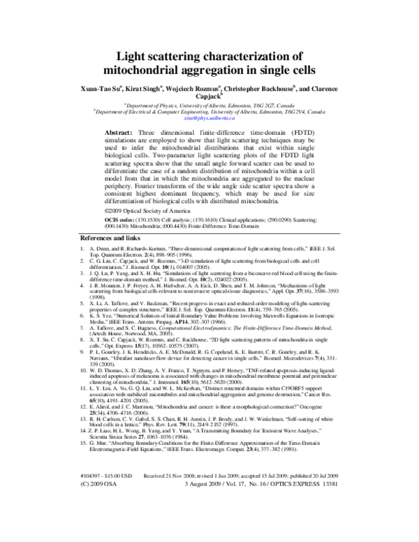 (PDF) Light scattering characterization of mitochondrial aggregation in ...