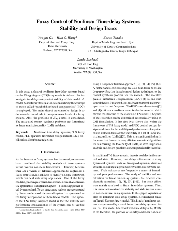 (PDF) Fuzzy control of nonlinear time-delay systems: stability and ...