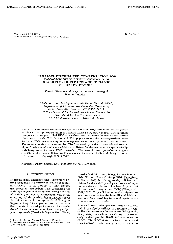 (PDF) Parallel distributed compensation for Takagi-Sugeno fuzzy models ...