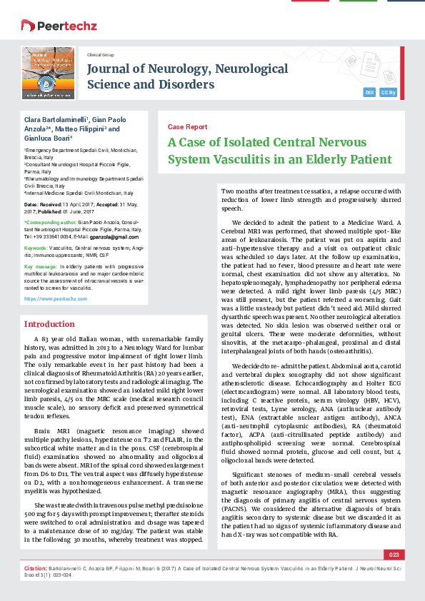  pdf a case of isolated central nervous system vasculitis in an