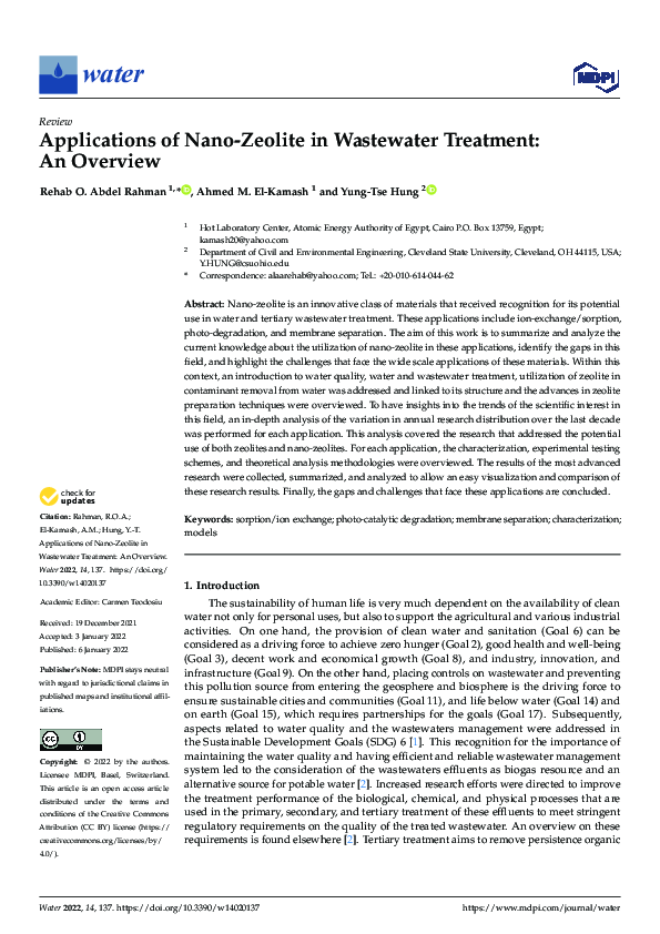 (PDF) Applications of Nano-Zeolite in Wastewater Treatment: An Overview