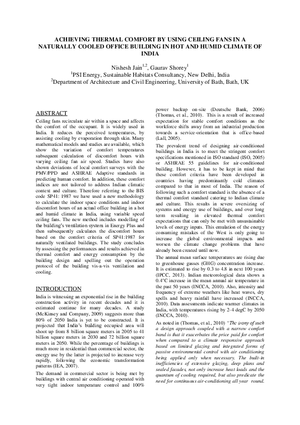 (PDF) ACHIEVING THERMAL COMFORT BY USING CEILING FANS IN A NATURALLY ...