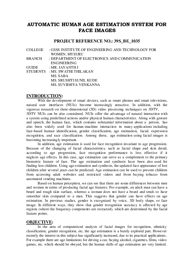 (PDF) Automatic Human Age Estimation System for Face Images