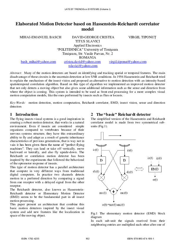 (PDF) Elaborated motion detector based on Hassenstein-Reichardt ...