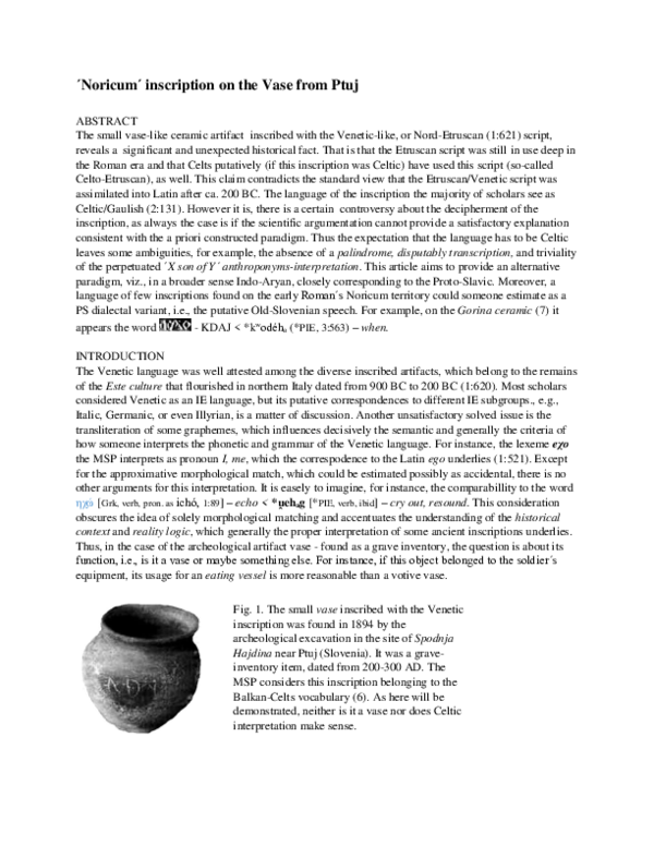 (PDF) ´Noricum´ inscription on the Vase from Ptuj -revised