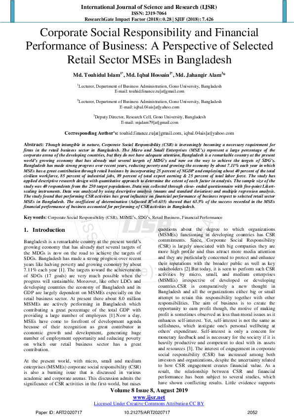 (PDF) Corporate Social Responsibility and Financial Performance of ...